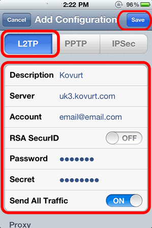 How Do I Use L2TP/IPSec On Kovurt On My iPhone or iPod Touch?